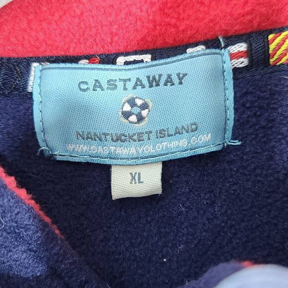 Castaway Red and Blue Fleece Quarter-Zip Pullover Size XL Preppy Fleece Pullover - Picture 7 of 8
